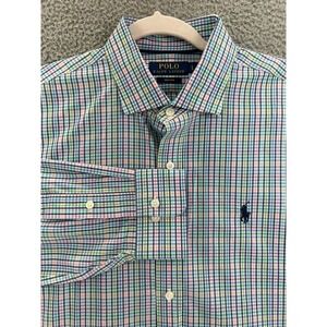 POLO RALPH LAUREN Non-Iron Oxford Shirt Men's Large‎ LS Tattersall Check CREST